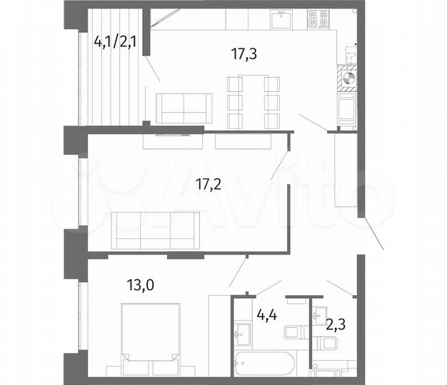 2-к. квартира, 65,4 м², 8/13 эт.