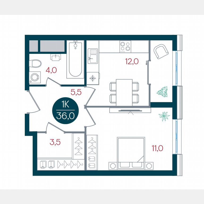 1-к. квартира, 36 м², 27/32 эт.