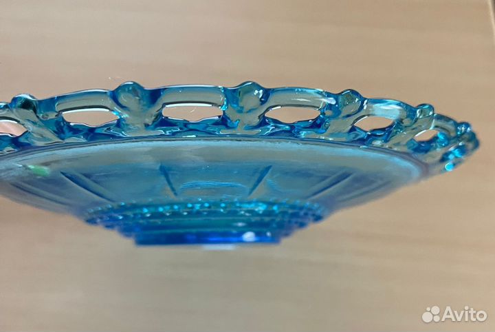 Тарелка голубое стекло (купоросное стекло) СССР