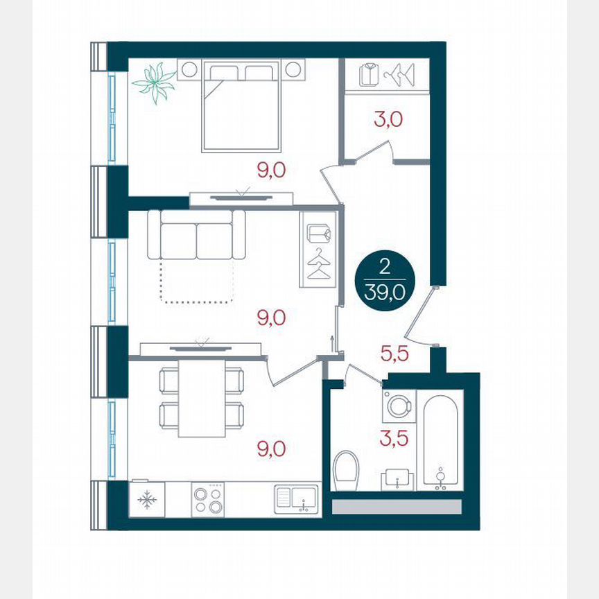2-к. квартира, 39 м², 8/32 эт.