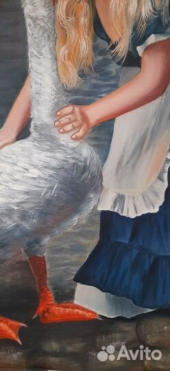 Картина большая масло холст девочка с гусем