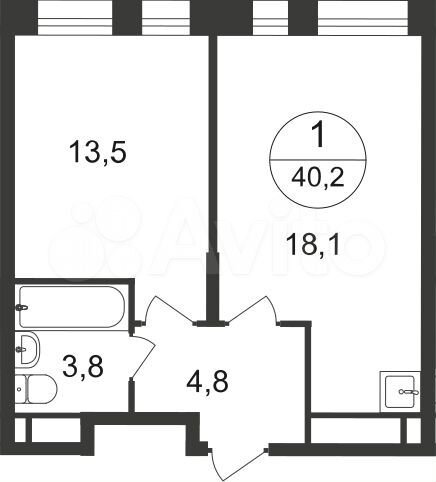 1-к. квартира, 40,2 м², 9/20 эт.