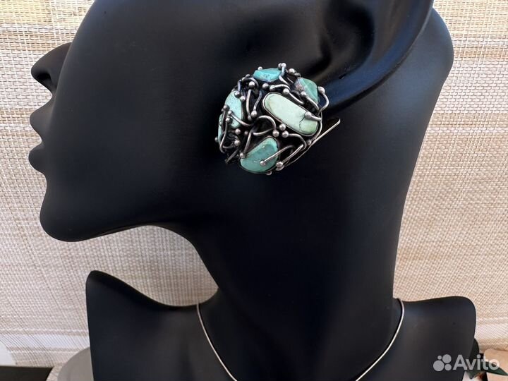 Красивые Серьги бирюза серебро 925 патина винтаж