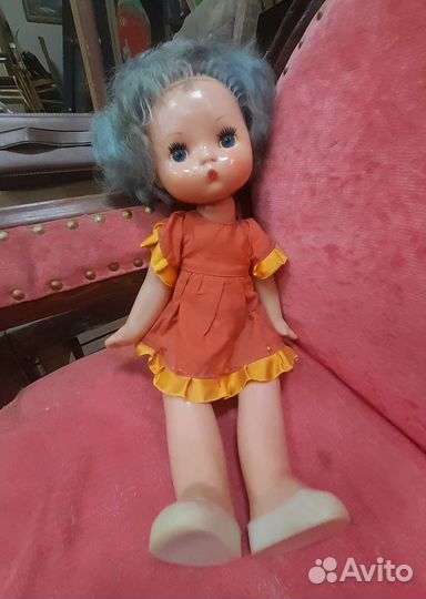 Винтажная советская кукла с синими волосами