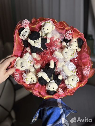 Мягкий букет свадебные мишки