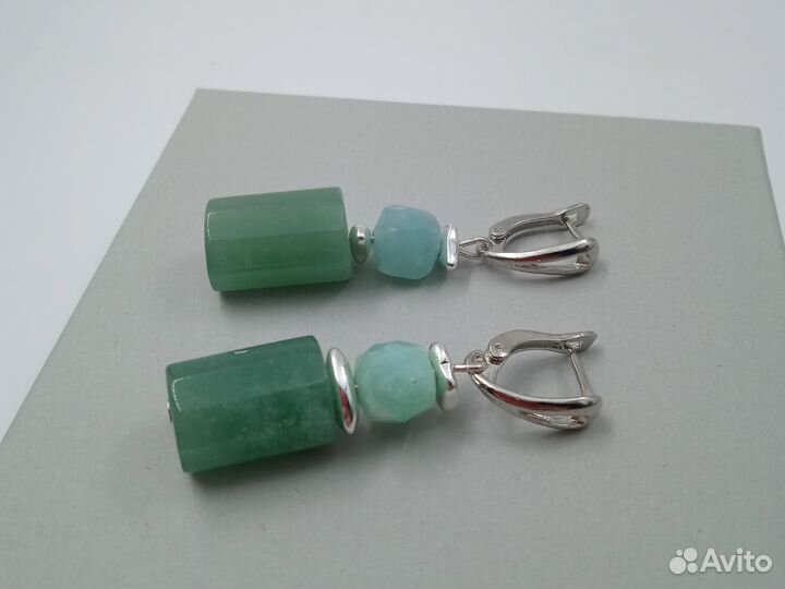 Серьги 5см нефрит, амазанит