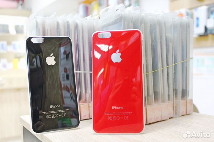 Чехол глянцевый iPhone 6 Plus Черный / Красный