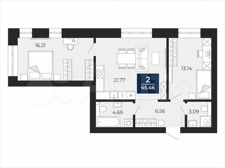 2-к. квартира, 65,5 м², 3/12 эт.