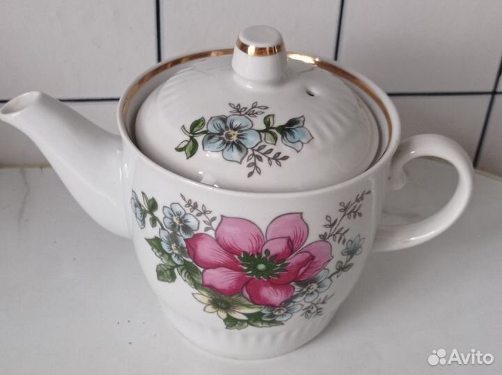 Чайник заварочный фарфор, ободок с позолотой