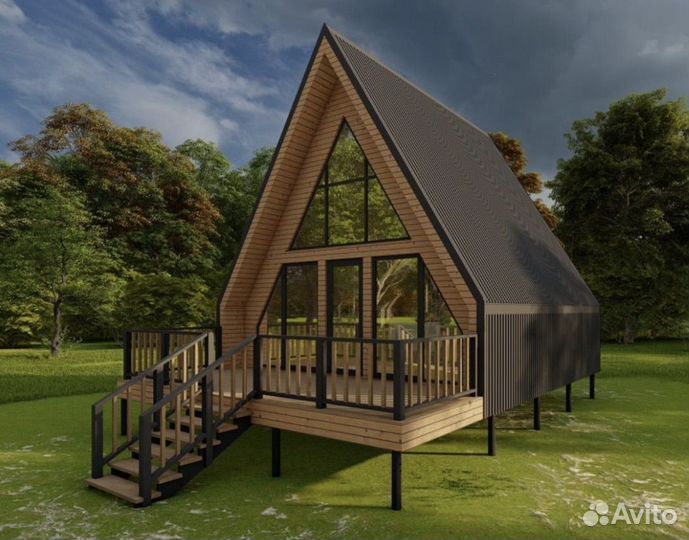 Готовый проект каркасного дома A-frame