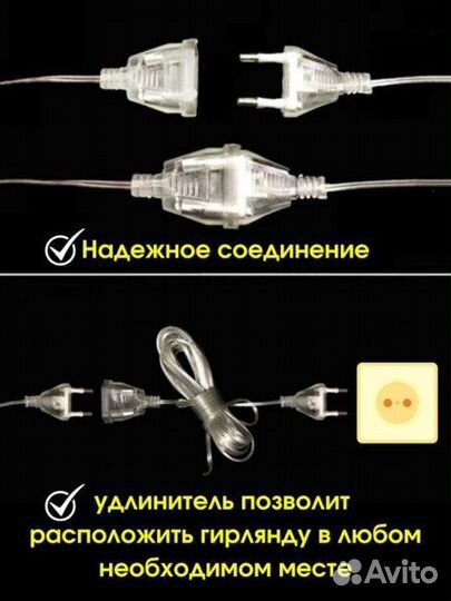 Удлинитель для светодиодных гирлянд 3м, 5м оптом