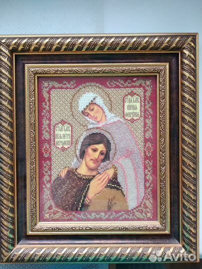 Икона Петра и Февронии вышита бисером