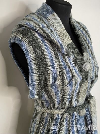 Кардиган длинный женский теплый голубой