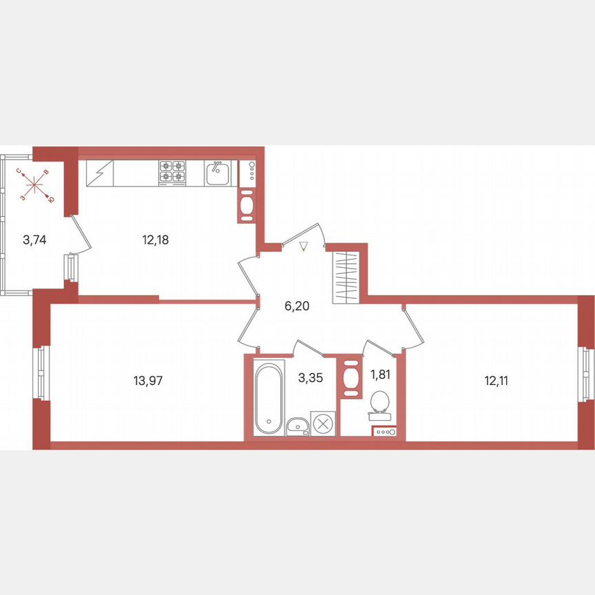 2-к. квартира, 51,5 м², 4/12 эт.