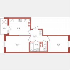 2-к. квартира, 51,5 м², 4/12 эт.