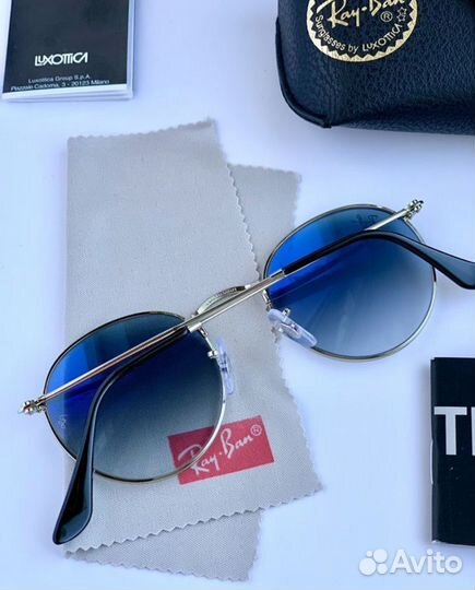 Очки ray ban round metal голубые