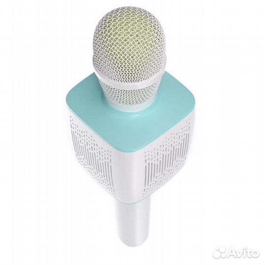 Беспроводной караоке микрофон бело-голубой новый