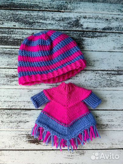 Вязаные пончо и шапка, одежда для куклы блайз