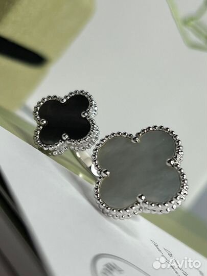 Кольцо Van Cleef Alhambra double белое золото 750