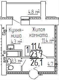 Квартира-студия, 26,1 м², 4/10 эт.