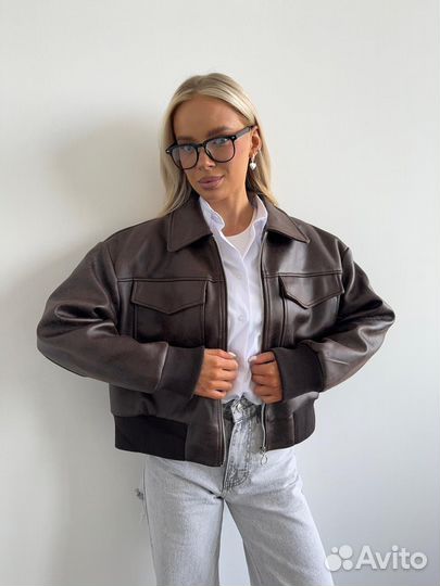 Бомбер кожаный куртка из эко кожи