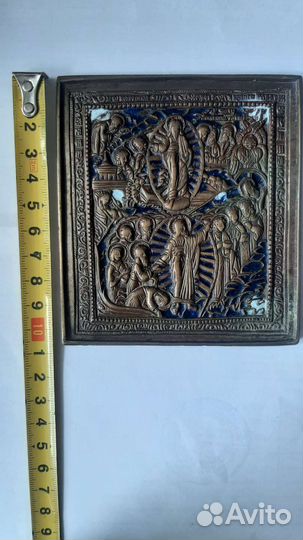 Старинная икона меднолитая 