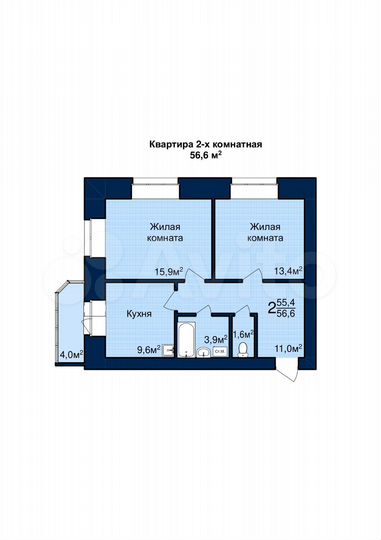 2-к. квартира, 56,6 м², 8/10 эт.