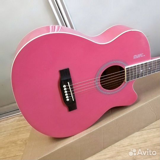 Гитара новая акустическая розовая