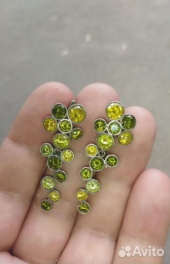 Серьги грозди винограда Цитрины хризолит