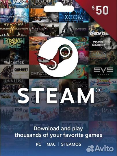 Подарочные карты Steam (USD, KZT, UAH, EUR)