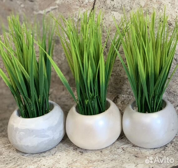 Гипсовое кашпо с зеленью