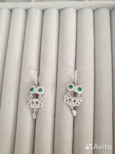 Серьги совы с цирконами