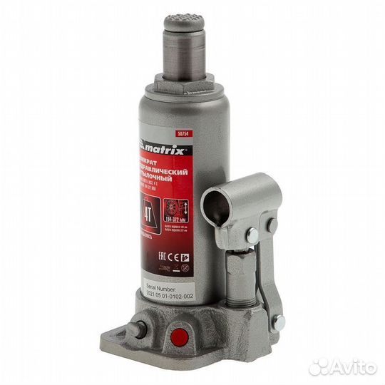 Домкрат Matrix бутылочный, 4 т, 194-372 мм, кейс