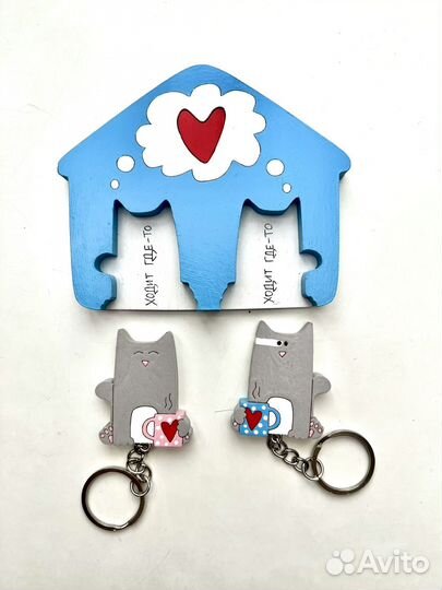 Ключница настенная с брелками Котики