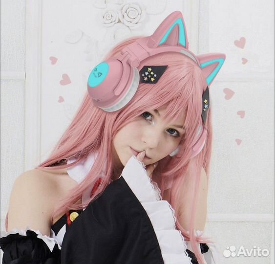 Беспроводные игровые наушники розовые