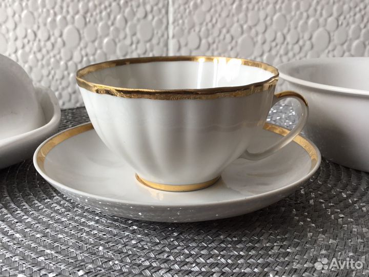 Чайная пара дулево.фарфор. Трио. Золотая лента