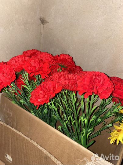 Искусственные цветы гвоздика (штучная и кустовая