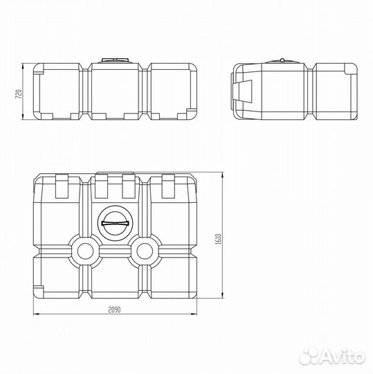 Емкость для воды прямоугольная горизонтальная 2000