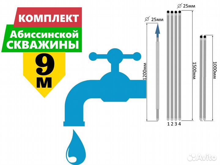 Комплект для абиссинской скважины 9м вгп D25мм
