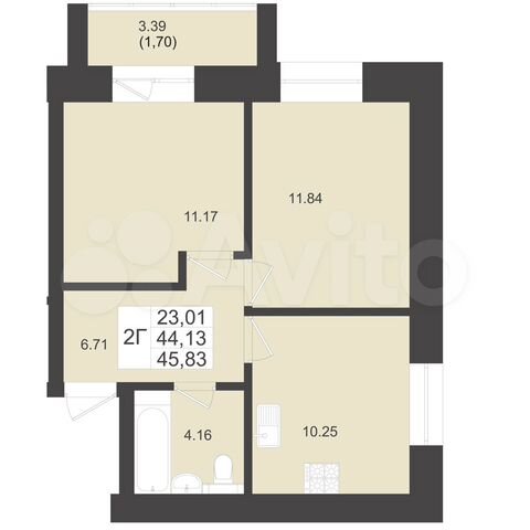 2-к. квартира, 45,8 м², 3/9 эт.