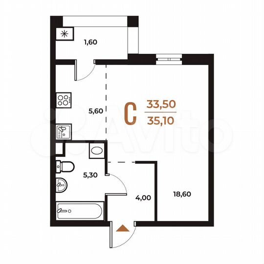 1-к. квартира, 35,1 м², 2/8 эт.