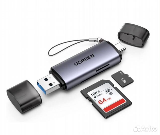 Картридер USB+Type-C для MicroSD и SD карт Ugreen