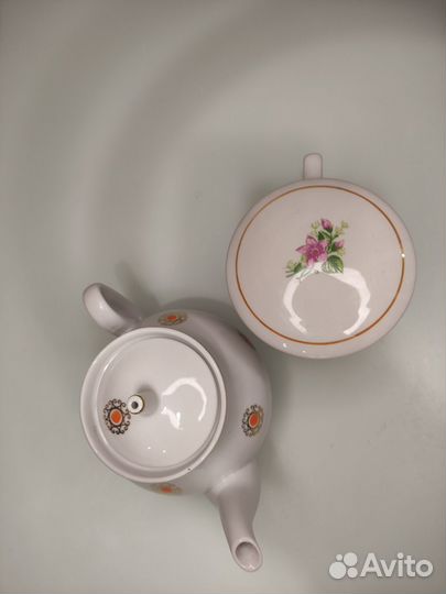 Фарфор СССР Красный Фарфорист чайник бокал завароч