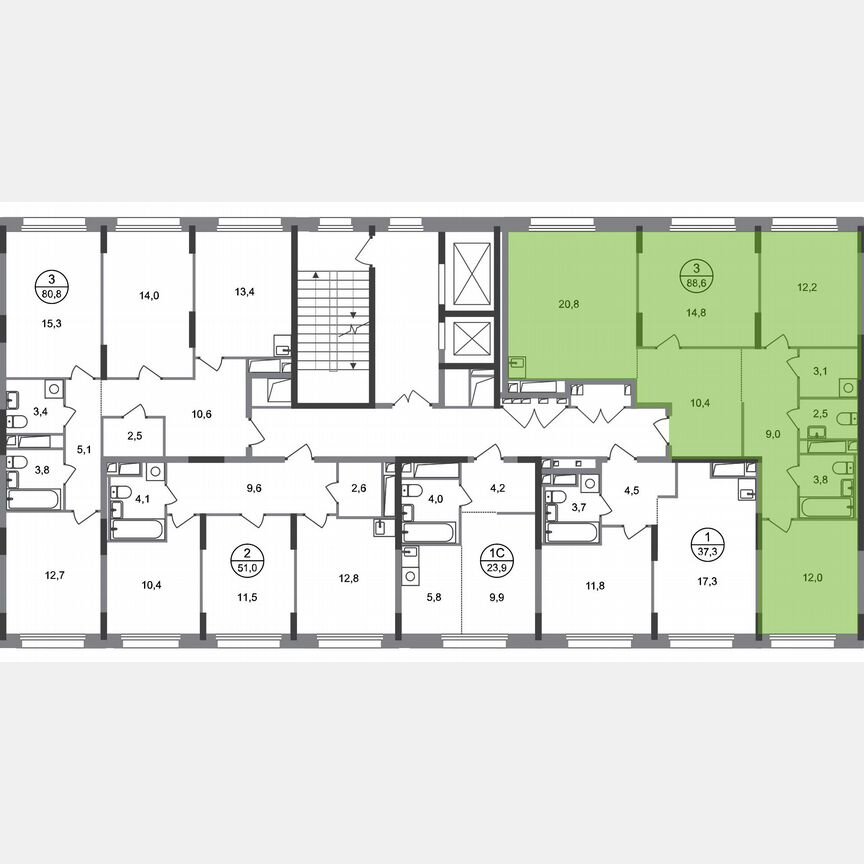 3-к. квартира, 88,6 м², 6/17 эт.