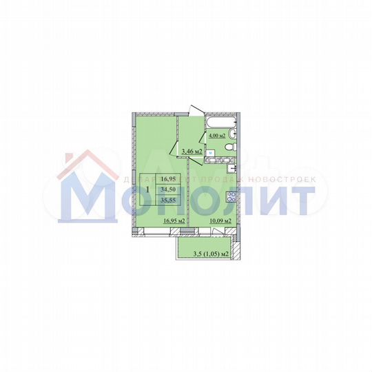 1-к. квартира, 35,6 м², 3/10 эт.