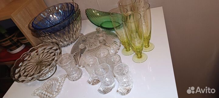 Салатники блюдо ваза стекло синее винтаж СССР