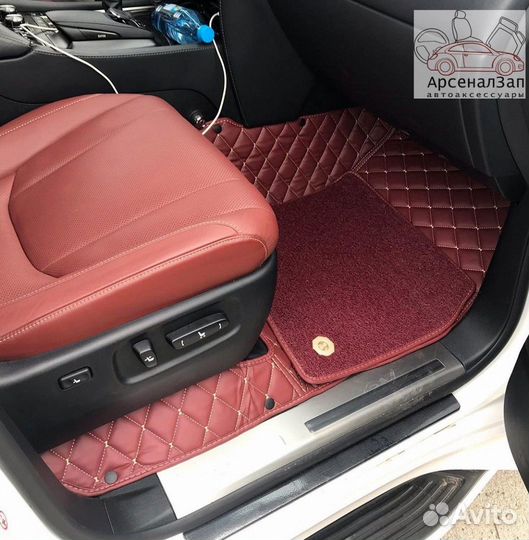 3D коврики из экокожи Toyota Camry бордового цвета