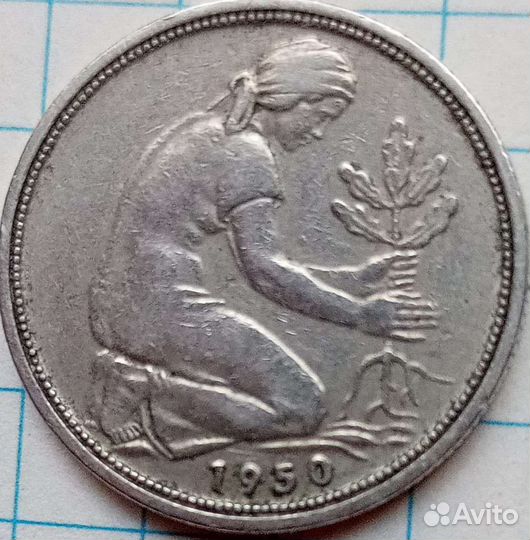 Монета фрг 50 пфеннигов 1950 D