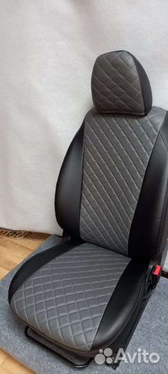 Чехлы Шевролет Круз экокожа серый ромб до верха