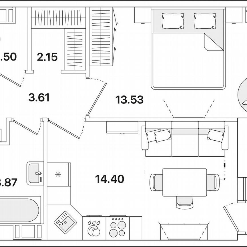 1-к. квартира, 40,2 м², 5/12 эт.